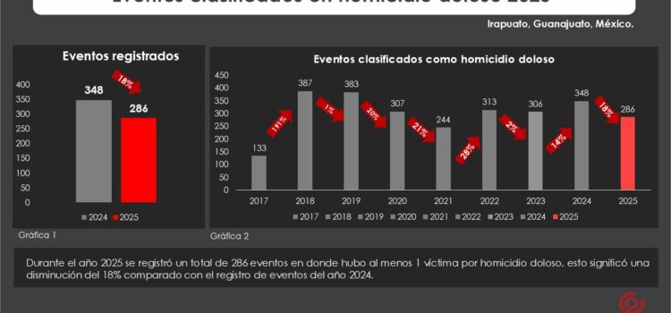 Reporte anual de víctimas por homicidio doloso Irapuato 2025